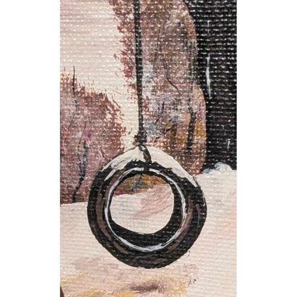 Painted Wooden Frame Folk Art Tree Tire Swing Sample Plaque Winter Lonely Vtg - Picture 4 of 16